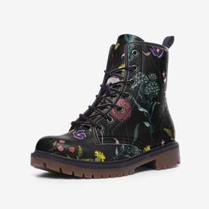 Goblincore Boots, Woodland Mushrooms Combat Boot, Vegan Combat Boots, Witchcore Festival Club Boot, Faecore Mushroom Butterly Print Boots