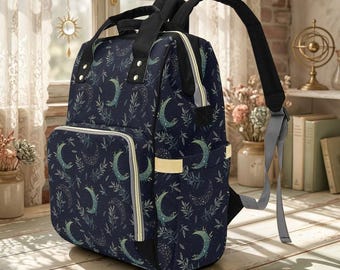 Diaper Bag Backpack, Celestial Moon Baby Travel Bag, Nursery Organizer for Moms
