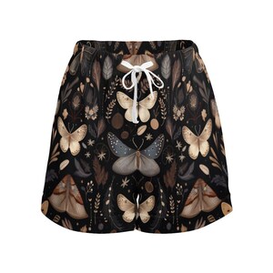 Celestial Moth Lounge Shorts, Dark Cottagecore Pajama Shorts, Witchy Sleepwear, Moon Star Print image 4