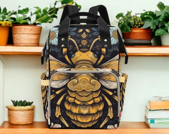 Cottagecore Bumblebee Yellow Diaper Bag Backpack, Baby Gift Diaper Bag Backpack, Nappy Bag Mummy Bag boho Personalized Baby Shower Gift