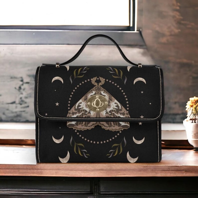Moth Moon Phase Diaper Backpack, Witchy Mom Essentials, Celestial Baby Bag, Mystic Nursery Tote, Dark Fairycore Mom Gear, Occult Mom Gift Handbag