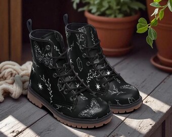 Botas de mariposa celestial, zapatos negros con cordones, calzado