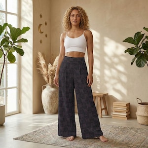 Purple Floral Skull Wide Leg Pants, Victorian Baroque Trousers, Dark Romantic Outfit Bottoms