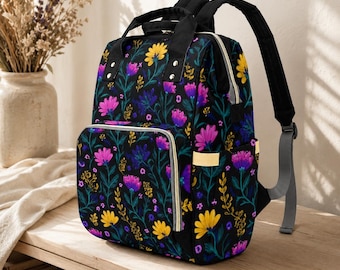 Sac à dos à fleurs foncé, sac pour bébé Cottagecore, organiseur de voyage pour chambre d'enfant