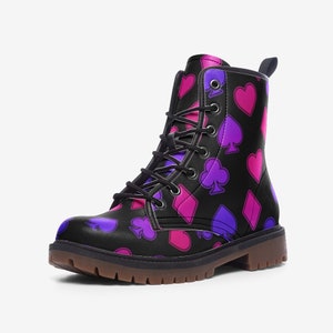 Pastel Joker and Harley Vegan Combat Boots, Alice Combat Boots, Pretty Punk Festival Clubbing Boots, Egirl Combat Boots, Vegas Vegan Boots