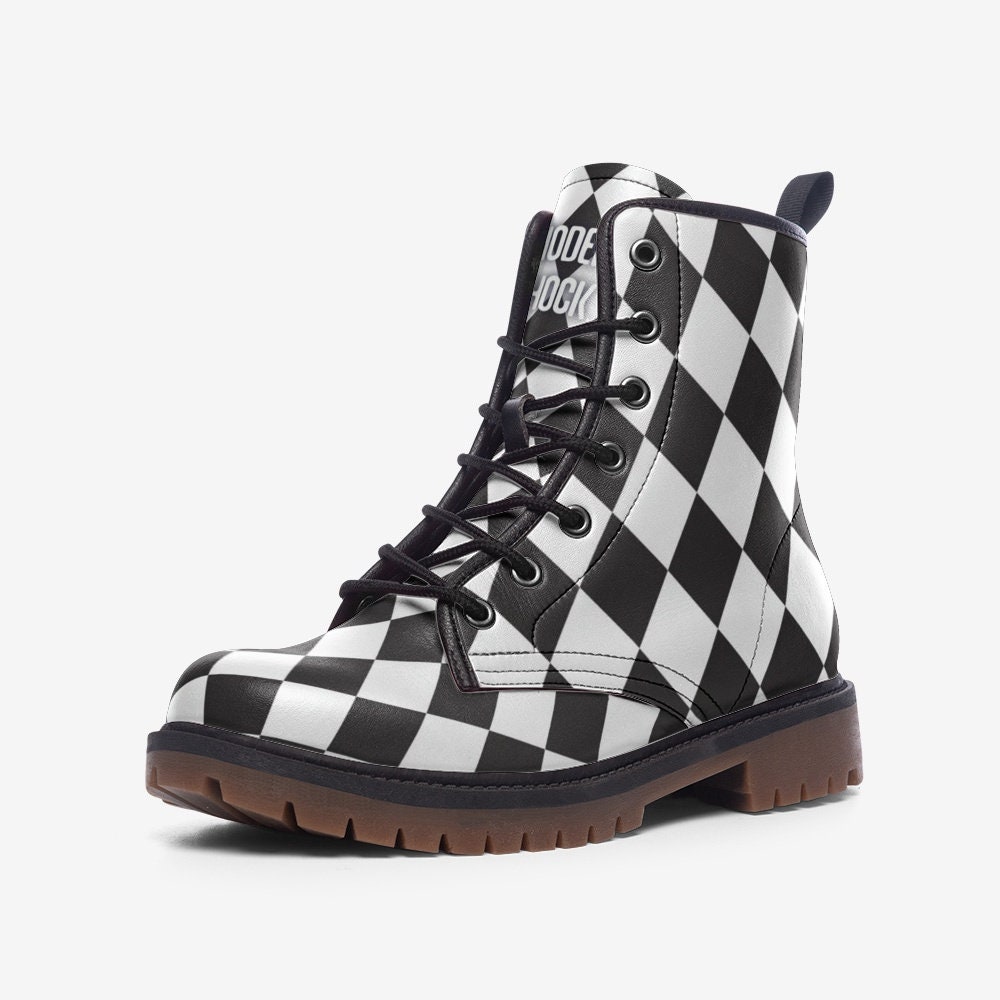 Black and white checkered boots discount