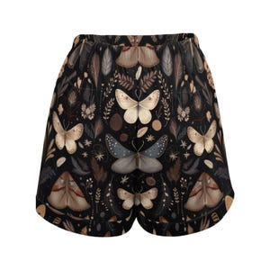 Celestial Moth Lounge Shorts, Dark Cottagecore Pajama Shorts, Witchy Sleepwear, Moon Star Print image 5