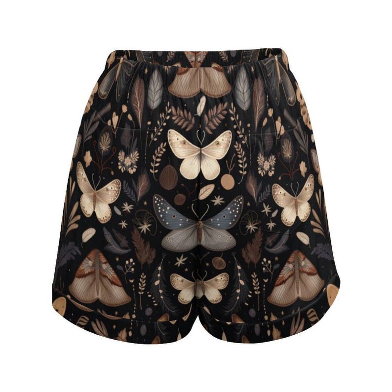 Celestial Moth Lounge Shorts, Dark Cottagecore Pajama Shorts, Witchy Sleepwear, Moon Star Print image 5