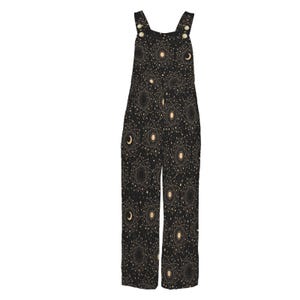 Celestial Moon Sun Wide Leg Jumpsuit, Boho Astrology Print Dungarees, Festival Travel Outfit image 12