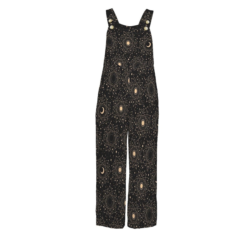 Celestial Moon Sun Wide Leg Jumpsuit, Boho Astrology Print Dungarees, Festival Travel Outfit image 12