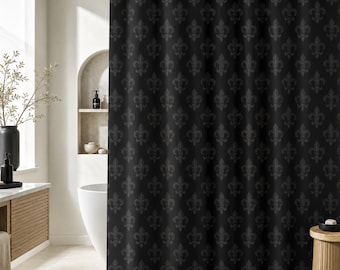 Fleur de Lis Shower Curtain, Tonal Black Damask Bath Curtain, Victorian Gothic Decor