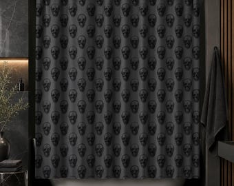 Repeating Skull Shower Curtain, Charcoal Gray Gothic Bath Decor