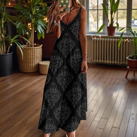 knee length dresses for ladies Damask Tile Print Maxi Shirt Dress