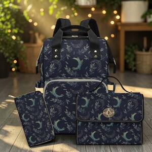 Mochila cambiador con forma de luna creciente, bolsa de viaje para bebé con diseño de luna celestial, organizador para la habitación del bebé para mamás. imagen 3