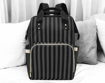 Baby Goth Striped Diaper Nappy Bag Goth Baby Bag Goth Backpack Goth Purse Goth Baby Stuff Gothic Baby Stuff Horror Spooky Nursery Skull Baby