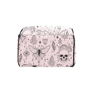 Goth Diaper Bag Backpack, Pink Moth Skull Print Baby Travel Bag, Witchy Mom Gift image 8