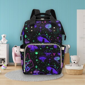 ALIFAFA Magic Mushroom Galaxy Backpack - 16 Inch Kids School Bag With Starry Design, Blue Pink - View #4