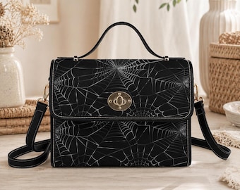 Spinnennetz Handtasche, Gothic Umhängetasche mit Netzmuster, gruseliges Halloween Accessoire