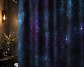 Deep Space Nebula Shower Curtain, Purple Stars Galaxy Bath Decor