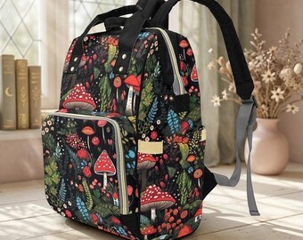 Mushroom Cottagecore Canvas Satchel, Dark Fairy Forest Purse, Boho Witchy Handbag, Crossbody Bag