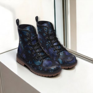 Forest Witch Moon Vegan Leather Combat Boots, Witchy Combat Boots, Magick Moon Boots, Boho Witch Boots, Boho Festival Wear Faux Leather Boot
