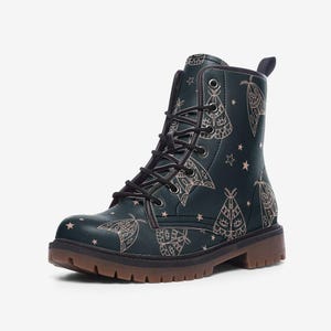 Line Art Moth Boots, Celestial Insect Lace Up Shoes, Mystical Starry Pattern Footwear image 12
