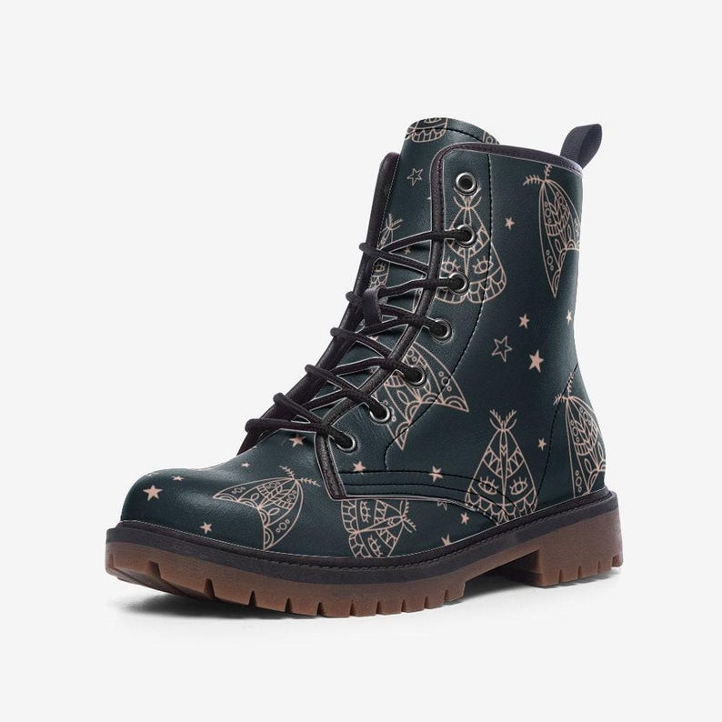 Line Art Moth Boots, Celestial Insect Lace Up Shoes, Mystical Starry Pattern Footwear image 12