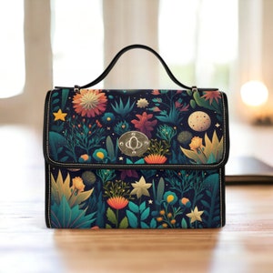Sac à bandoulière en toile bohème Cottagecore foncé, joli sac à bandoulière en cuir végétalien, sac à main Cottagecore, sac cadeau boho hippies
