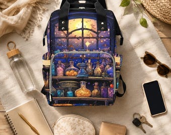 Witchy Diaper Bag Backpack, Apothecary Mom Bag, Celestial Nursery Organizer