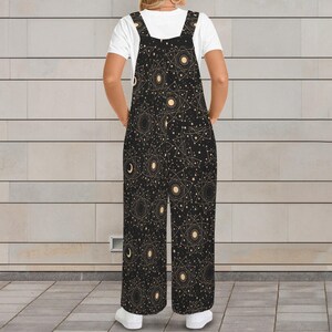 Celestial Moon Sun Wide Leg Jumpsuit, Boho Astrology Print Dungarees, Festival Travel Outfit image 11