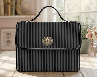Striped Crossbody Shoulder Bag, Black Goth Bag, Gothic Moth Bag, Deaths Head Hawk Moth Bag, Victorian Shoulder Bag, Witchy Crossbody Bag
