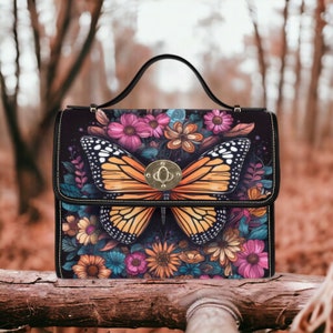 Sac cartable céleste papillon magique, sac à main à bandoulière Cottagecore printemps forestcore, joli sac goth sac hippies boho avec sangle en cuir végétalien
