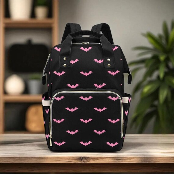 Pink Bat Diaper Backpack: Goth Pastel Baby Nappy Bag