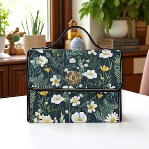 Daisy Meadow Shoulder Bag, Floral Cottagecore Satchel Purse, Botanical Garden Handbag with White Flowers, Nature-Inspired Gift for Her