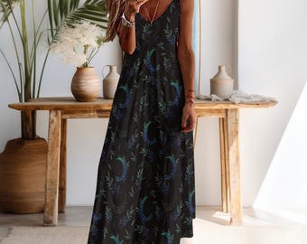 Celestial Tarot Moon Maxi Dress Dark Cottagecore Maxi Dress, Witchy Maxi Dress, Fairy Grunge Dress, Whimsigoth Maxi Dress, Occult Pattern