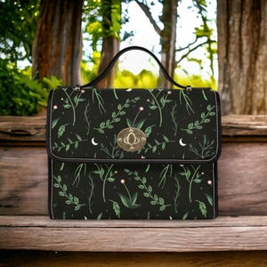 Herbal witch forest bag, plant magic canvas purse, lunar foliage shoulder satchel, dark cottagecore crossbody, alt girl nature gift