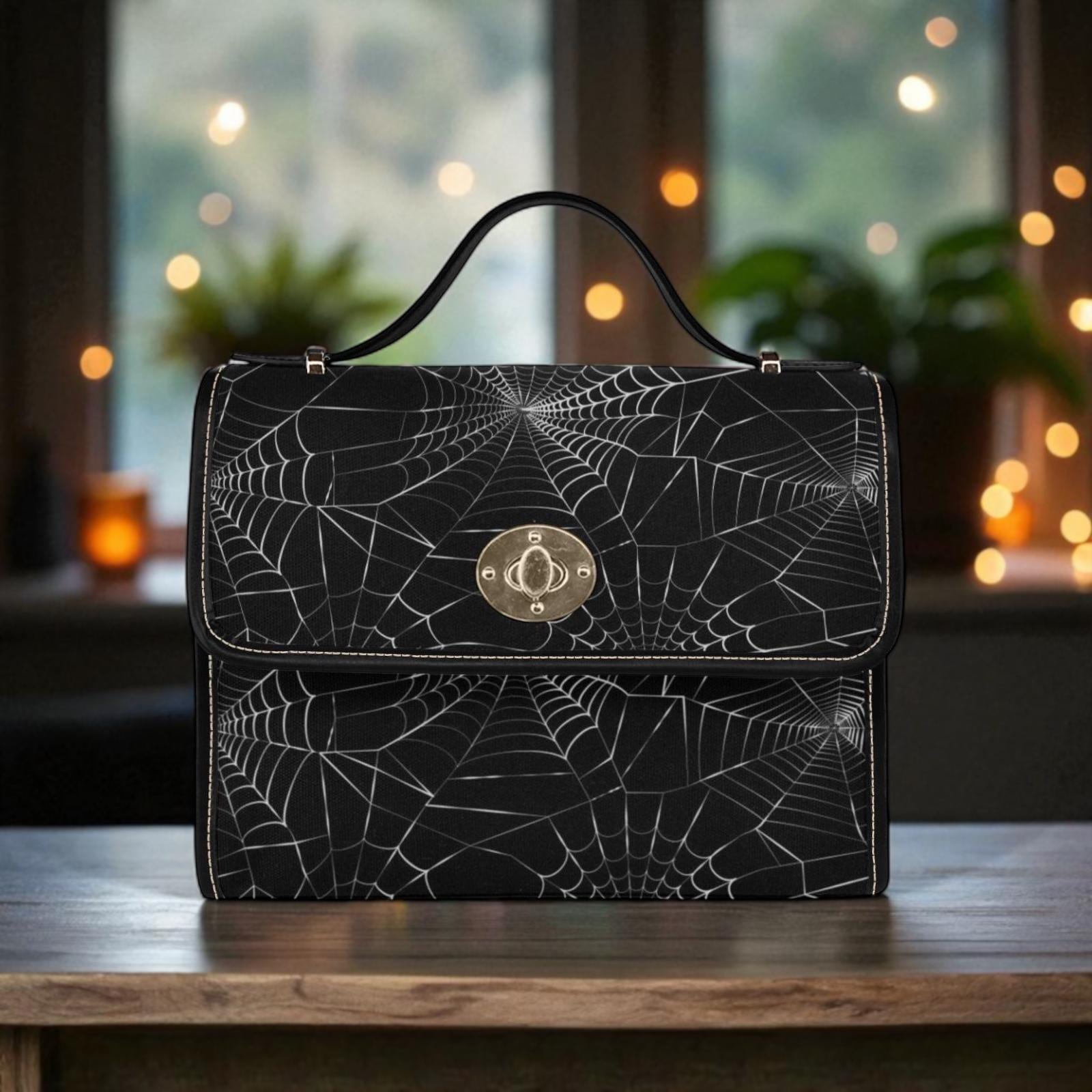 Spiderweb Canvas Satchel Vegan Leather Goth Crossbody Bag