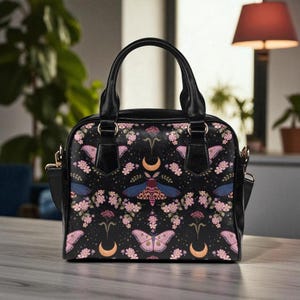 Moth Moon Crossbody Bag: Witchy Floral Faux Leather Purse