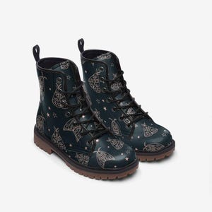 Line Art Moth Boots, Celestial Insect Lace Up Shoes, Mystical Starry Pattern Footwear image 13
