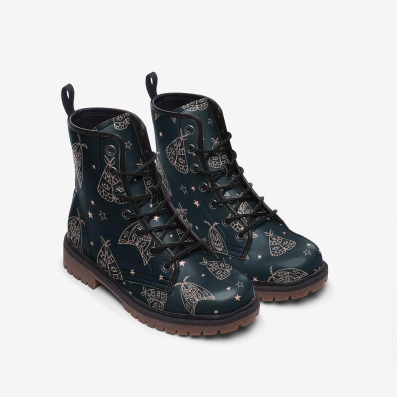 Line Art Moth Boots, Celestial Insect Lace Up Shoes, Mystical Starry Pattern Footwear image 13