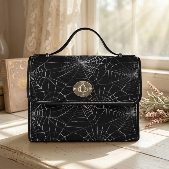 Spiderweb Canvas Satchel Vegan Leather Goth Crossbody Bag