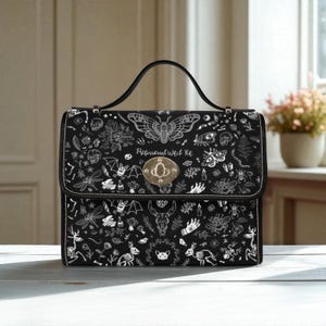 Witch symbols crossbody bag, spooky goth shoulder purse, mystical sketch witchy handbag, celestial dark aesthetic satchel, occult indie bag