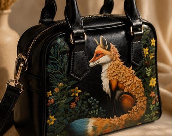 Cottagecore Fox Handbag: Vegan Leather, Double-Sided Print, Crossbody Purse