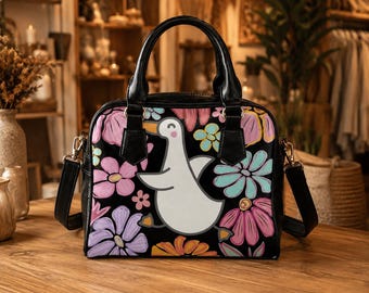 Goose Floral Satchel, Whimsical Cottagecore Animal Handbag, Quirky Bird Purse