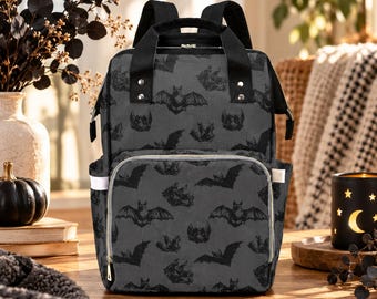 Baby Bat Diaper Backpack: Waterproof Canvas Nappy Bag – Pastel Goth Style