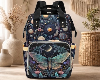 Moth Diaper Bag Backpack, Moon Baby Travel Bag, Enchanted Nursery Organizer