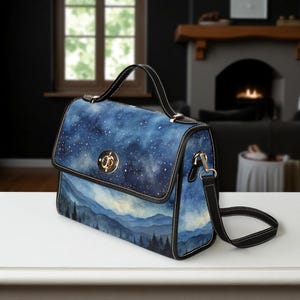 Starry Forest Purse, Celestial Landscape Satchel for Witches, Cottagecore Galaxy Shoulder Bag, Dreamy Alt Girl Gift, Night Sky Handbag