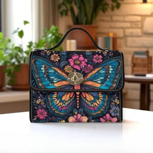 Sac à bandoulière papillon psychédélique, sac à main en toile florale colorée, sacoche à bandoulière fantaisie, idée cadeau féerique alt vibrante