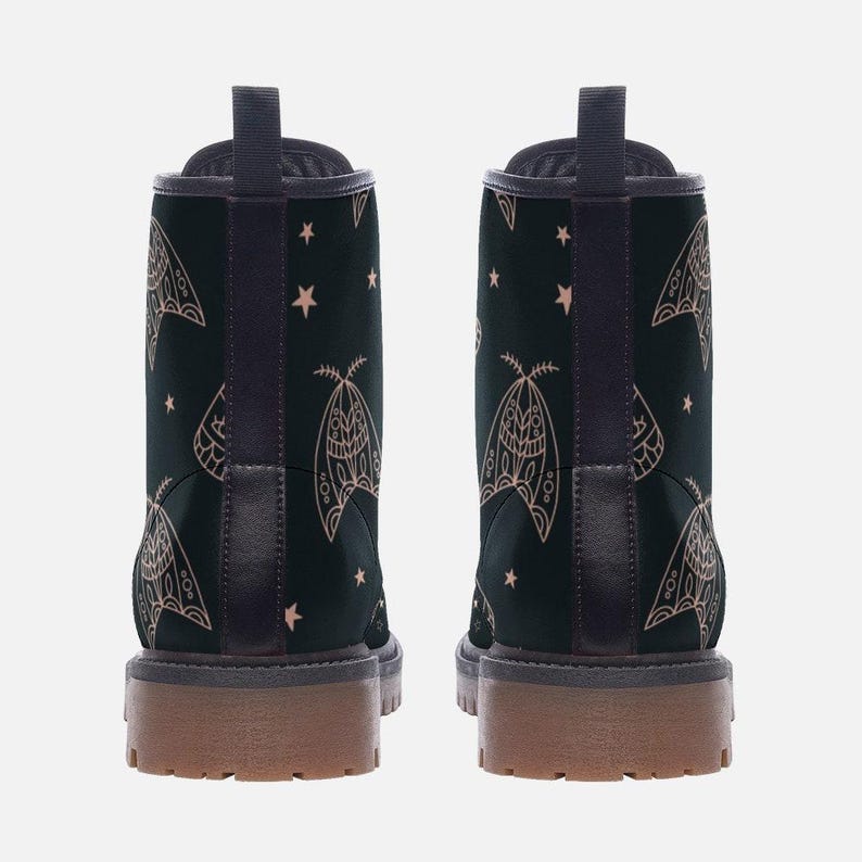 Line Art Moth Boots, Celestial Insect Lace Up Shoes, Mystical Starry Pattern Footwear image 15