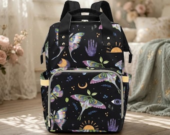 Celestial Diaper Bag Backpack, Witchy Mom Backpack, Baby Travel Organizer